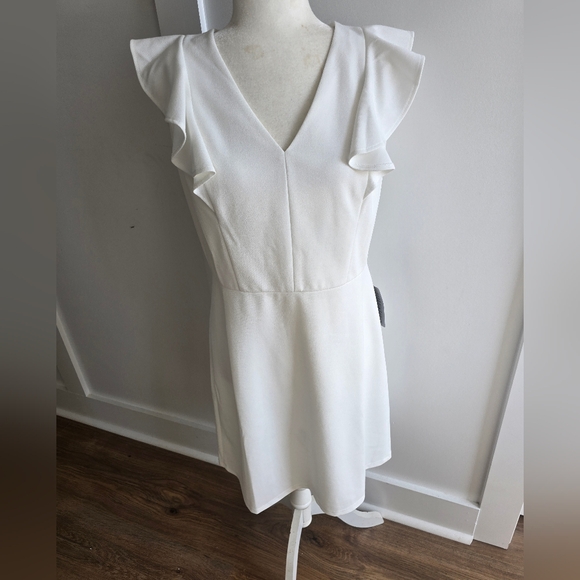 Donna Morgan White Ruffle Mini Dress, Size 8 NWT - Picture 3 of 10